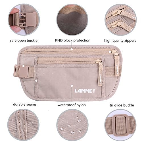 Travel Money Belt Waist Wallet RFID Blocking Passport Holder for Men
