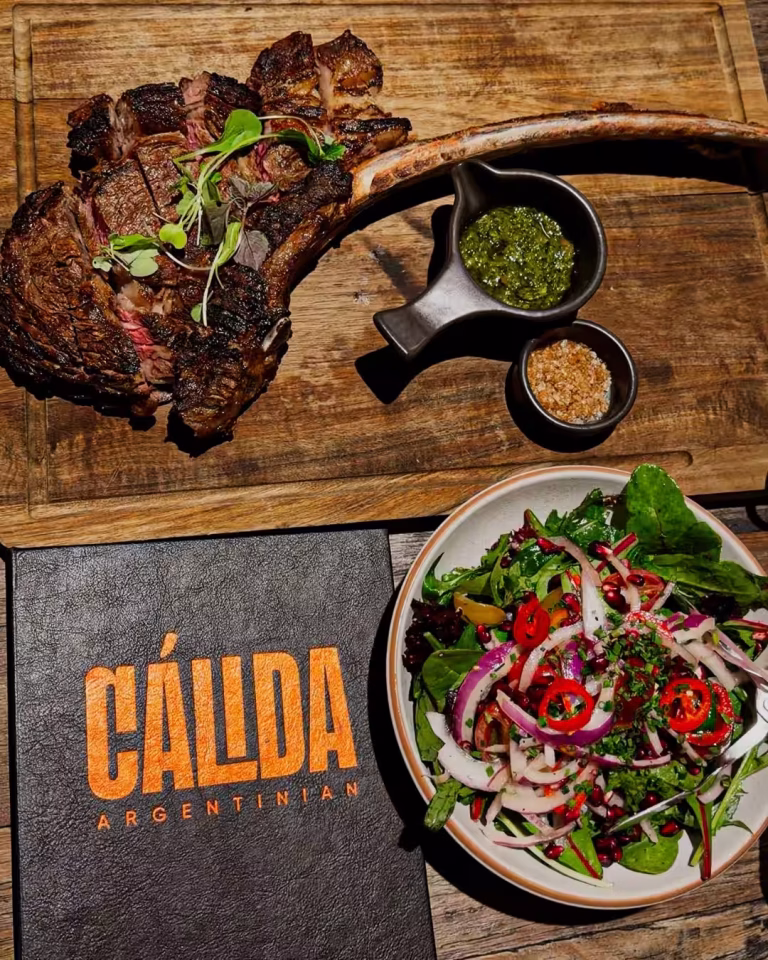 Tomahawk steak and salad dinner at Calida, dining South Bank Brisbane