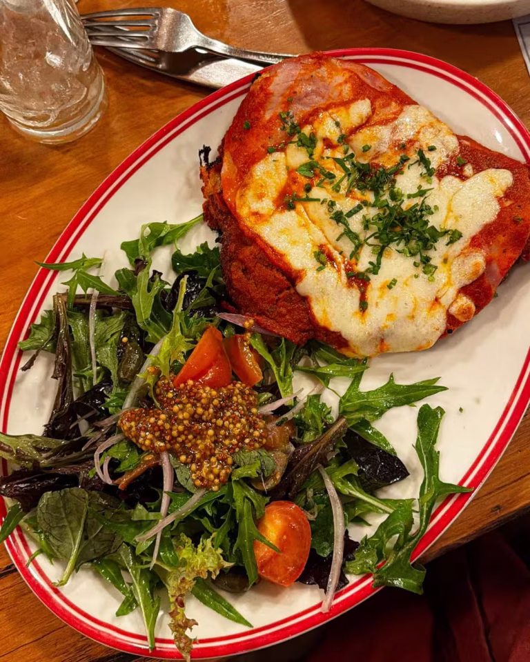 Chicken parmigiana at Vici Italian, dining South Bank Brisbane