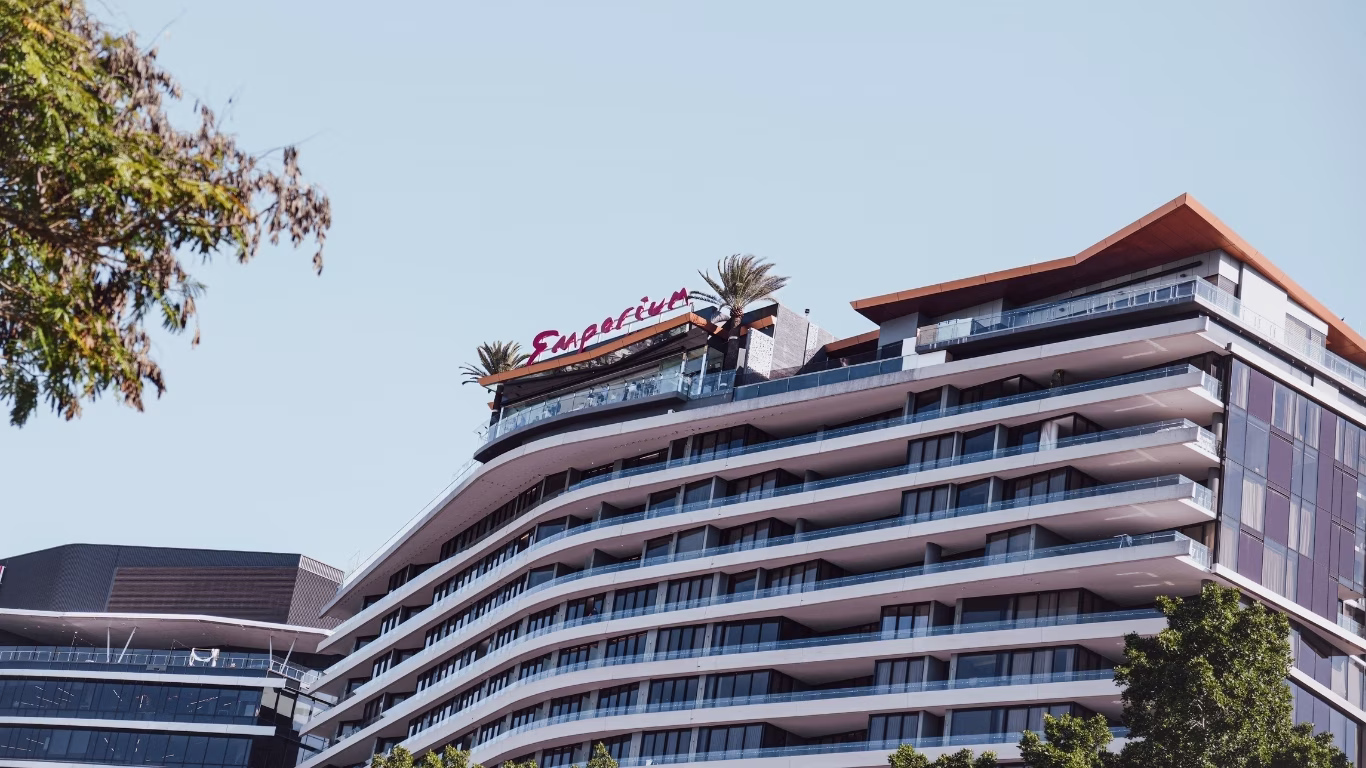 Emporium Hotel South Bank sign seen from the South Bank parklands