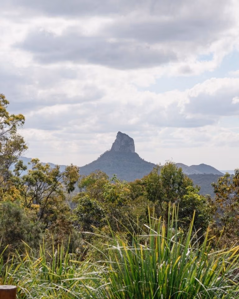 Glass House Mountains seen from the scenic drive through Beerburrum
