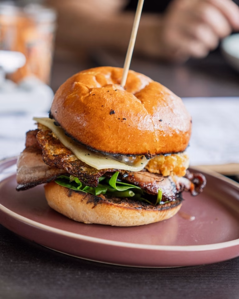 Burger from Lookout Cafe near Glass House Mountains Lookout