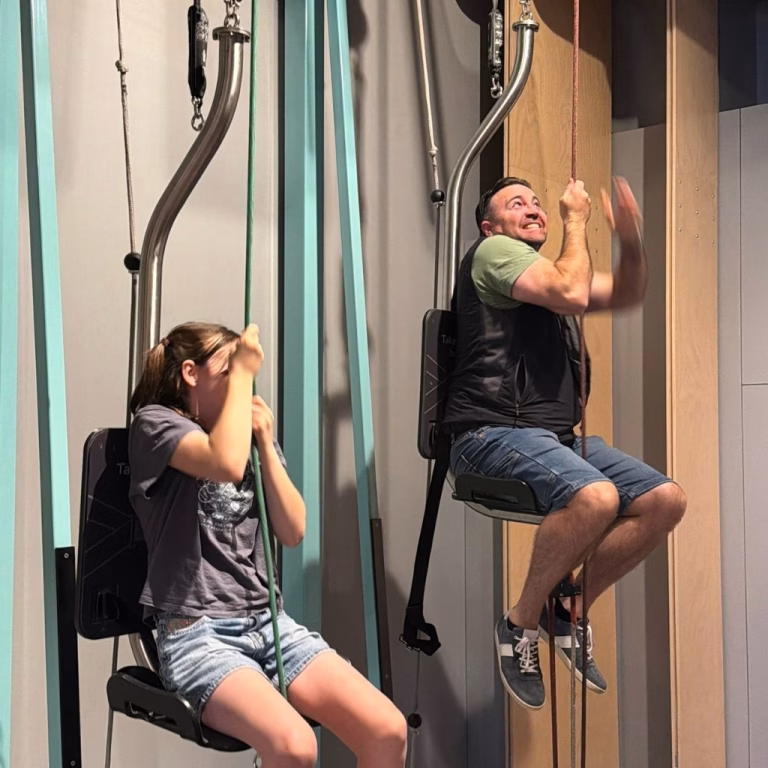 The pulley chairs exhibit at SparkLab, Queensland Museum, Brisbane